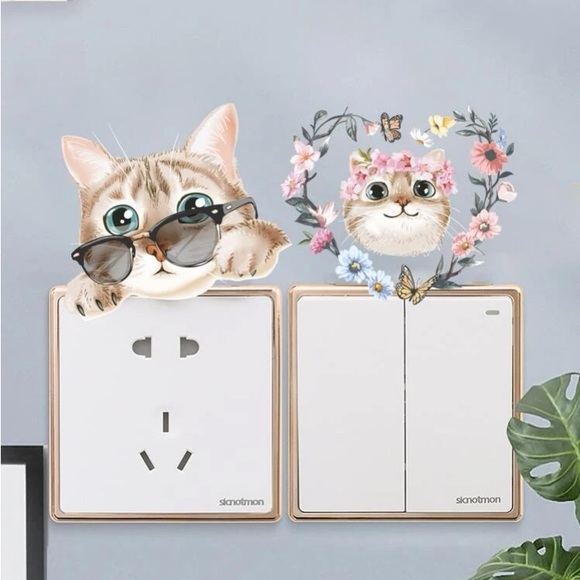2Pcs Cat Wall Light Switch Decal Stickers - Picture 1 of 4